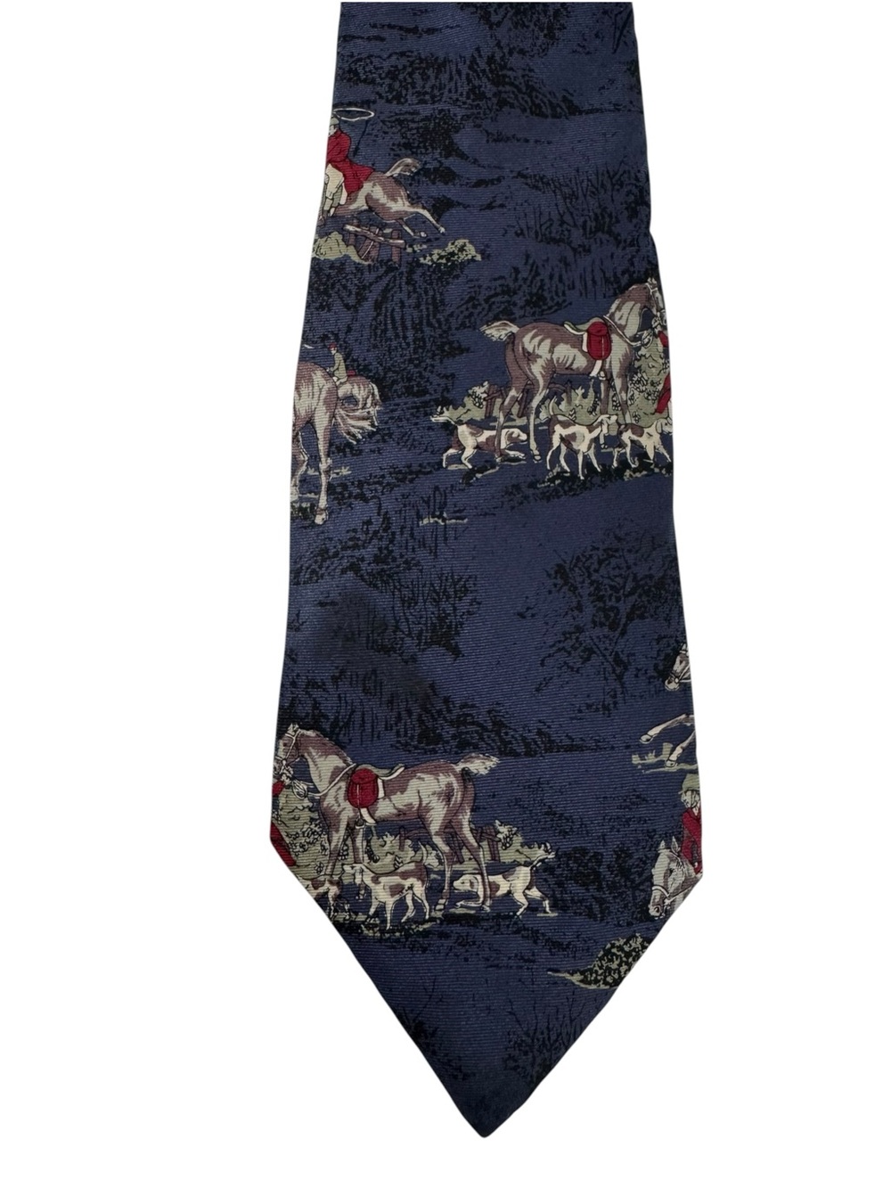 Vintage Hanover St Silk Tie Horse Fox Hunt Equestrian Navy Made USA